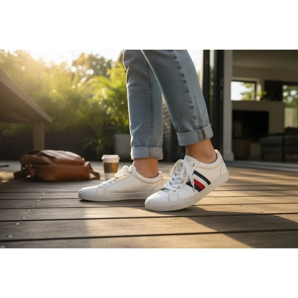 Tommy Hilfiger White Leather Low Top Sneakers‎ Mens 10 (Womens 11.5)